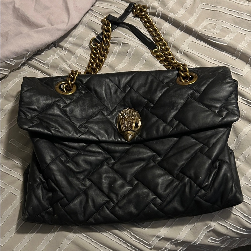 Kurt Geiger Black Quilted Shoulder Bag with Gold Chain